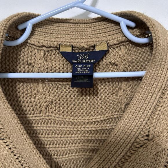 Brooks Brothers Poncho Cape One Size Button Front Cable Knit Brown Wool Blend - Picture 2 of 7